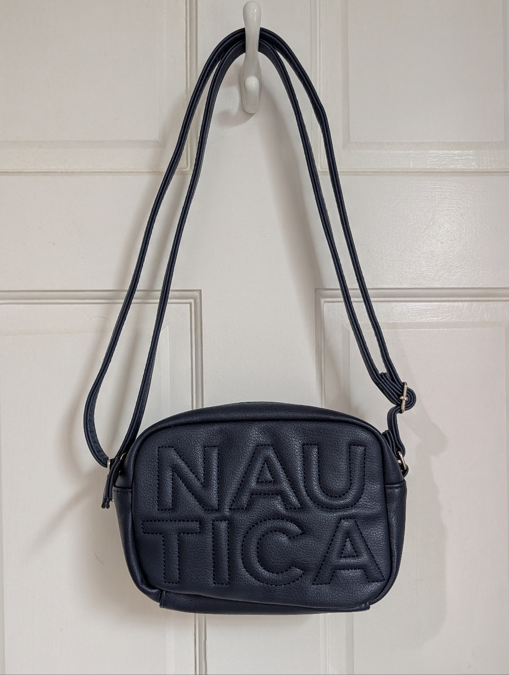 Nautica Quilted Navy Embossed Logo Crossbody